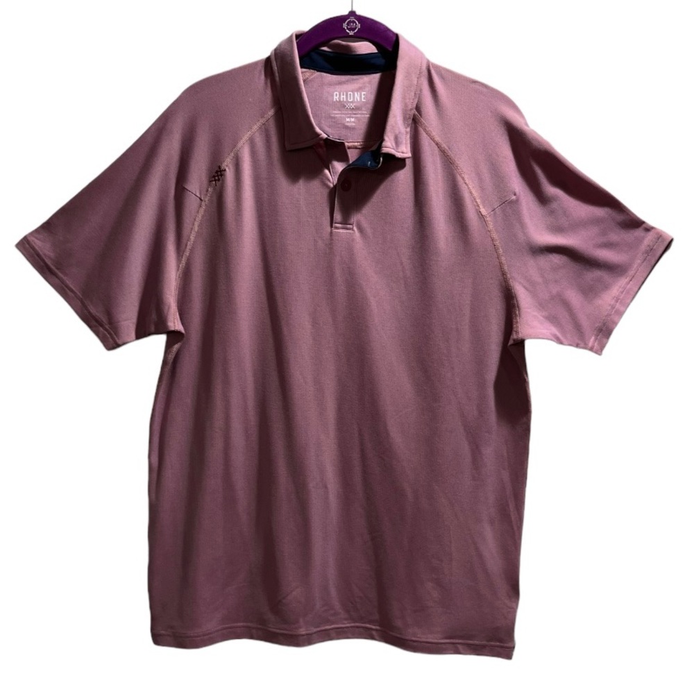 Rhone Mens Delta Pique Short Sleeve Polo Shirt Color Razzy/Misty Rose Sz Med - Picture 4 of 16
